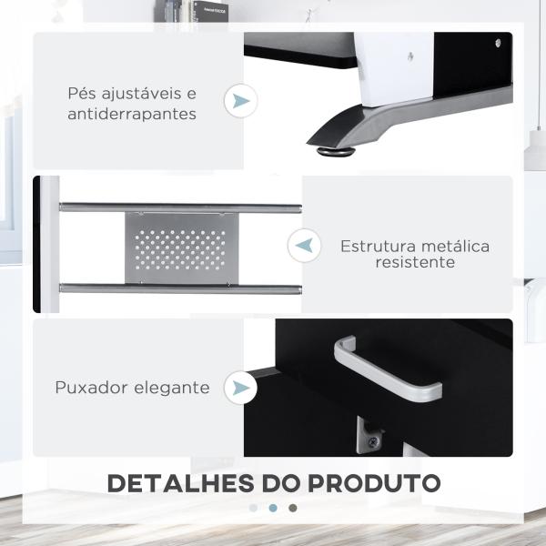 Mesa para Computador com Gaveta Armário e Suporte para CPU Secretária para Escritório 100x52x75cm Preto e Branco