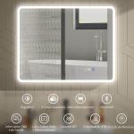 Espelho LED para Casa de Banho 90x70 cm com Bluetooth, 3 Tons de Luz, Antiembaciamento, Memória e IP44