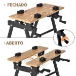 Bancada de Trabalho Dobrável Portátil com Placas Ajustáveis em Ângulo e Distância Bambú e Aço Carga Máx. 150kg 63,5x60x5x78cm Madeira Natural e Preto