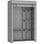 Roupeiro de Tecido Dobrável com 6 Prateleiras e 1 Barra de Pendurar para Dormitório Vestidor 103x43x162,5cm Cinza