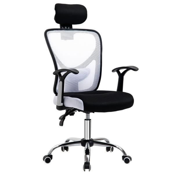 Cadeira de Escritório Ergonômica Cadeira de Escritório Giratória com Altura Ajustável Função Reclinável Apoio para a Cabeça e Suporte Lombar 65x67x108 - 118cm Branco