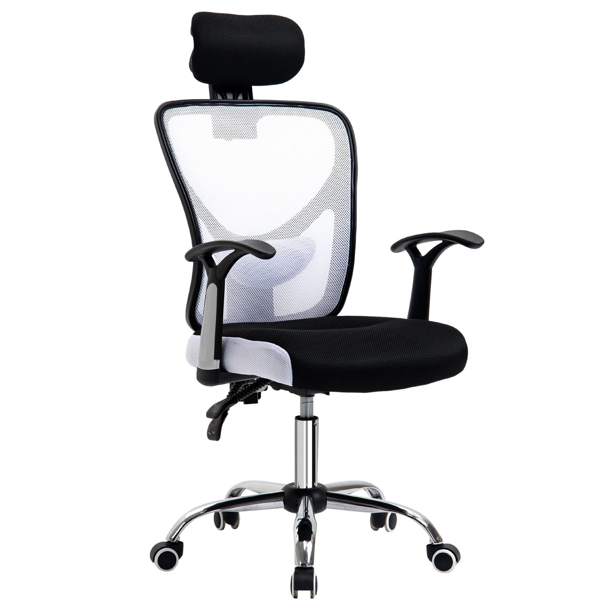Cadeira de Escritório Ergonômica Cadeira de Escritório Giratória com Altura Ajustável Função Reclinável Apoio para a Cabeça e Suporte Lombar 65x67x108 - 118cm Branco