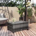 Mesa de Jardim em Vime Sintético Mesa Auxiliar com Vidro Temperado para Terraço Pátio, Varanda 85x50x39 cm Cinzento