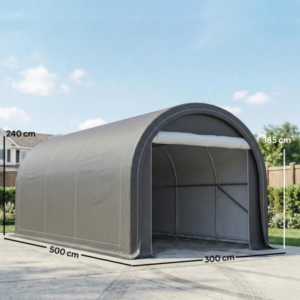 Garagem Exterior para Carro 3x5 m Impermeável com Tecido PE Resistente Estrutura de Aço Galvanizado UPF30+ Cinzento