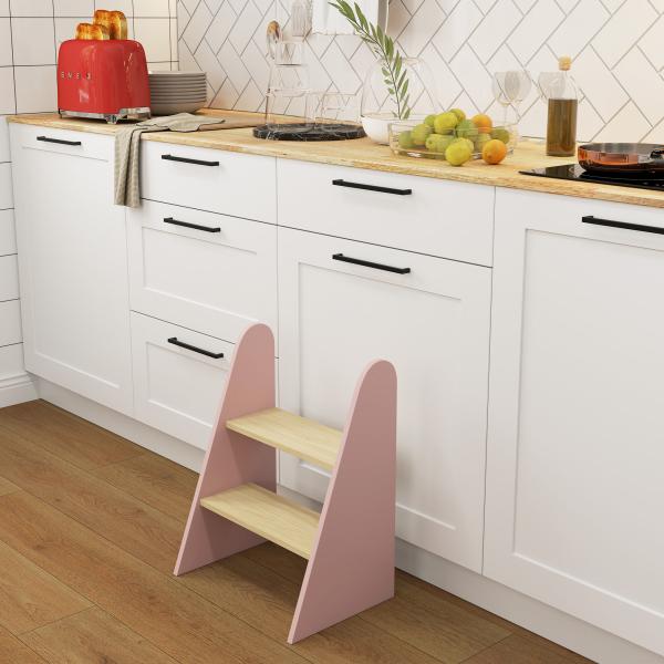 Banco para Crianças de 2 Degraus Torre de Aprendizagem Escada para Crianças acima de 3 Anos para Casa de Banho Cozinha 43x30x55 cm Rosa