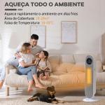 Aquecedor Elétrico Cerâmico PTC 1300/2000 W com Controlo Remoto, Oscilação 45°, Temporizador 12 h, Branco