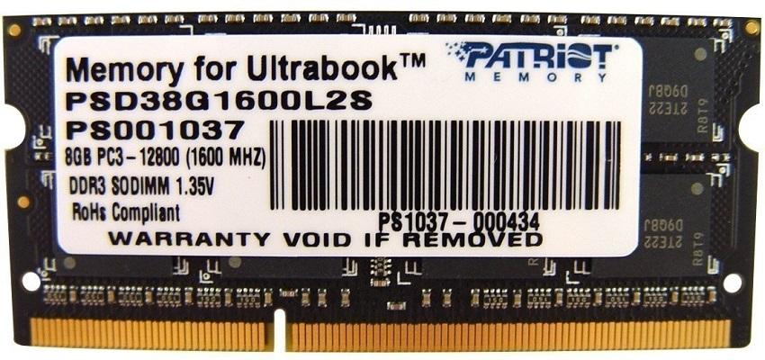 Memória RAM 8GB (1x8GB) PC3 - 12800 DDR3 1600MHz SODIMM - PATRIOT MEMORY
