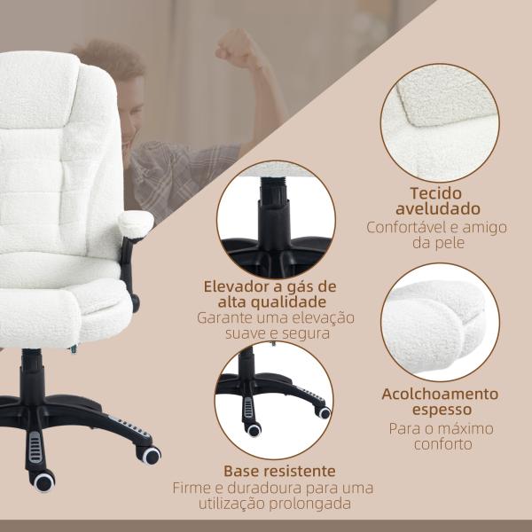 Cadeira de Massagem com 6 Pontos Reclinável até 130° com Função de Aquecimento Tecido em Borrego 67x74x107 - 116 cm Branco