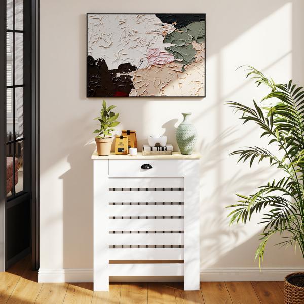 Cobertura para Radiador com Gaveta Cobertura para Radiador de MDF para Sala de Estar Dormitório Corredor 78x19x95,5 cm Branco