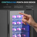 Frigorífico para Vinhos 20 Garrafas com Compressor, Porta Anti - UV, 5 - 18 °C, Painel Tátil, Luz LED, 39 dB, Preto