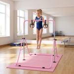Barra de Ginástica para Crianças com Altura Ajustável em 5 Níveis Anéis e Dobrável 148x105x88 - 128 cm Rosa