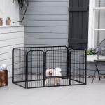 Parque para Animais de Estimação Retangular Gaiola para Cães 4 Paineis de Metal com Porta e Dupla Fechadura Cerca de Treinamento 129x84x70cm Preto