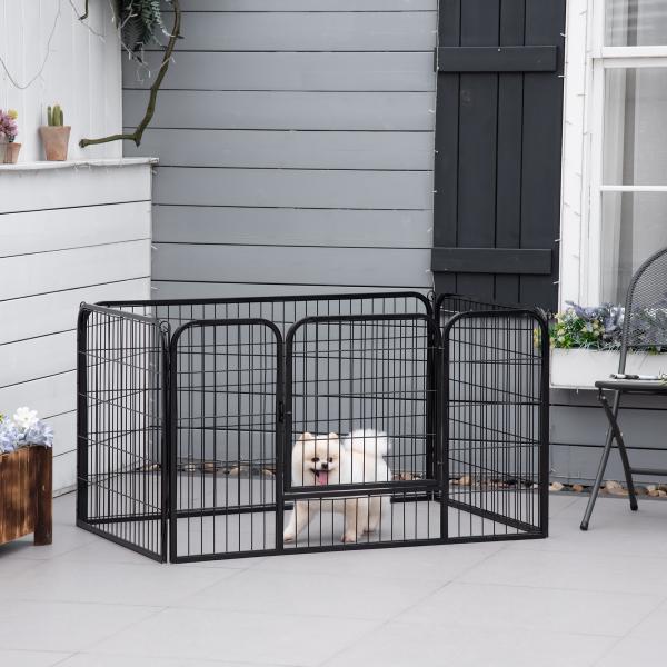 Parque para Animais de Estimação Retangular Gaiola para Cães 4 Paineis de Metal com Porta e Dupla Fechadura Cerca de Treinamento 129x84x70cm Preto
