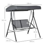 Baloiço de Jardim Exterior para 2 Pessoas Toldo Ajustável Estrutura em Aço Assentos de Textilene 140x118x162 cm Cinzento Escuro