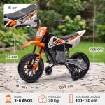 Moto Elétrica Infantil 12V com Música, Velocidade 2,4 - 5 km/h, Rodas Auxiliares, 109,5x60x72,5 cm, Laranja