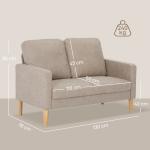 Sofá de 2 Lugares Estofado em Microfibra Sofá Moderno com Pés de Madeira Apoio de Braços 130x78x85 cm Creme