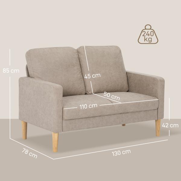 Sofá de 2 Lugares Estofado em Microfibra Sofá Moderno com Pés de Madeira Apoio de Braços 130x78x85 cm Creme