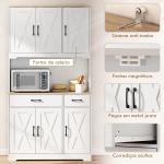 Armário de Cozinha Alto Móvel Auxiliar de Cozinha com Bancada Aberta para Micro - Ondas 2 Gavetas Prateleiras Ajustáveis 94x39,5x175,2 cm Branco