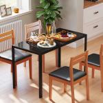 Mesa Sala de Jantar de Cristal Mesa Retangular para 4 - 6 pessoas com Pés de Metal Multifuncional 120x60x75 cm Preto