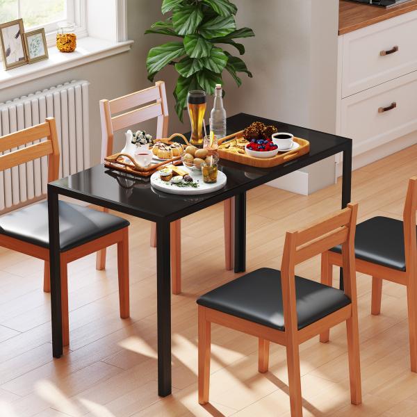 Mesa Sala de Jantar de Cristal Mesa Retangular para 4 - 6 pessoas com Pés de Metal Multifuncional 120x60x75 cm Preto