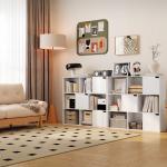 Estante para Livros de 3 Níveis com 9 Cubos, 3 Portas e 6 Compartimentos Abertos, 106x24x95 cm, Branco