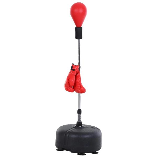 Punching Ball Ajustável em Altura com Base Recarregável Punching Ball de Boxe com Suporte e Luvas Ø48x136 - 154 cm Vermelho
