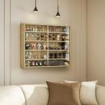 Vitrine de Parede de Madeira com Prateleiras Ajustáveis e 2 Portas Corredeiras de Vidro para Coleções 80x9,5x60 cm Carvalho