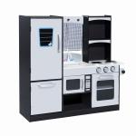 Cozinha de Brinquedo Infantil Cozinha de Madeira para Crianças com Acessórios Cozinha para Crianças com Forno Micro - Ondas Lavatório 105x31,5x95 cm Cinza e Preto