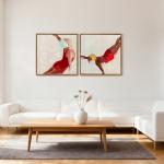 Pinturas em Tela de Figuras Dinâmicas à Mão 40x40 cm 2 Peças Pinturas de Arte de Parede Emolduradas Decoração Moderna Vermelho