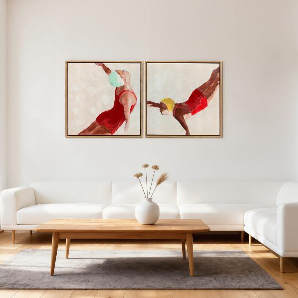 Pinturas em Tela de Figuras Dinâmicas à Mão 40x40 cm 2 Peças Pinturas de Arte de Parede Emolduradas Decoração Moderna Vermelho
