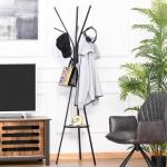 Cabide de Pé Metálico para Pendurar Roupa Bolsas com 9 Ganchos e Prateleira Cabide de Pé Moderno 45x45x180 cm Preto