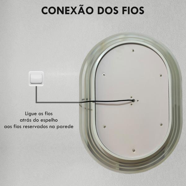 Espelho Casa de Banho com Iluminação 70x50 cm Espelho de Parede com 3 Cores de Luz Brilho Ajustável Função Anti - Embaciamento Função Memória