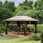Tenda Dobrável Pop - UP 3,92x3,92x2,83 m com Altura Ajustável Proteção UV50+ Rede Mosquiteira e Bolsa de Transporte Bege e Marrom