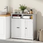 Armário de Casa de Banho Estreito com 3 Portas 2 Compartimentos Abertos Prateleira Ajustável 85x30x85 cm Branco