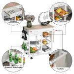 Carrinho de cozinha multifuncional com gavetas Cestas Prateleiras de especiarias Toalheiro Rodas 92x37x82 cm Branco