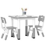 Mesa e Cadeiras para Crianças de 3 Peças com Altura Ajustável para Sala de Jogos Quarto Escola Infantil Branco e Cinza