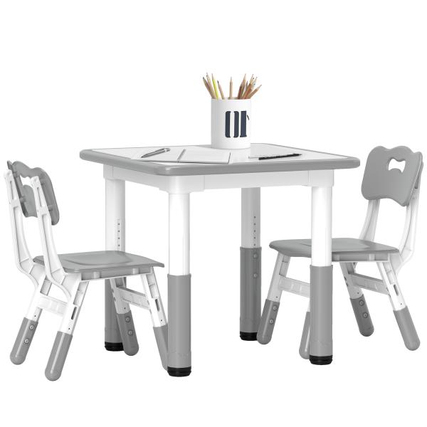 Mesa e Cadeiras para Crianças de 3 Peças com Altura Ajustável para Sala de Jogos Quarto Escola Infantil Branco e Cinza
