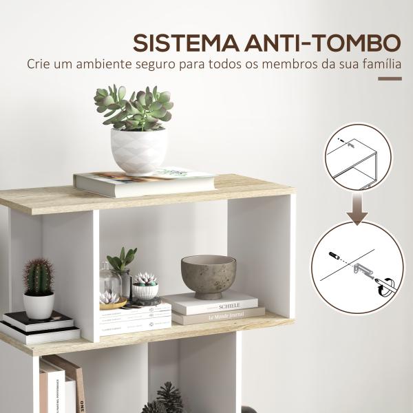 Estante para Livros Estilo Nórdico Estante com 5 Prateleiras Anti - Tombo Carga 25 kg 70x29,5x163 cm Branco e Madeira
