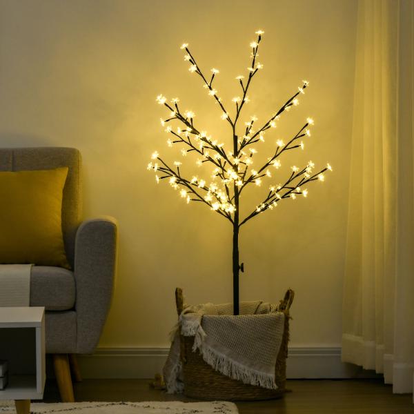 Árvore de Cerejeira com 120 Luzes LED IP44 Candeeiro Decorativo Flor de Cereja com Ramos Flexíveis 17x17x120cm Preto