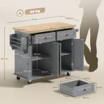 Ilha de Cozinha com Rodas 2 Gavetas 4 Portas Suporte para Temperos e Barra Lateral 111x44,5x82,5 cm Cinzento e Madeira