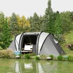 Tenda de Campismo Familiar para 4 - 5 Pessoas Impermeável 3000 mm com 2 Quartos Bolsa de Transporte e Gancho 450x220x180 cm Cinzento