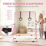 Barra de Ginástica para Crianças com Altura Ajustável em 5 Níveis Anéis e Dobrável 148x105x88 - 128 cm Rosa