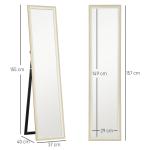 Espelho de Pé 37x157 cm Espelho de Corpo Inteiro com Estrutura de MDF e Suporte Branco e Madeira Clara