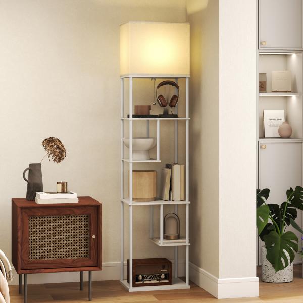 Candeeiro de Pé com Prateleiras Brilho e Temperaturas de Cor Ajustáveis 3000K - 6500K e Temporizador 40x29x171 cm Branco