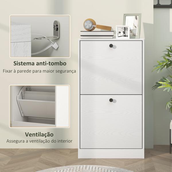 Sapateira Estreita Móvel Sapateira com 2 Gavetas Abatíveis e Prateleiras Ajustáveis para 8 Pares de Sapatos 47x26x85 cm Branco