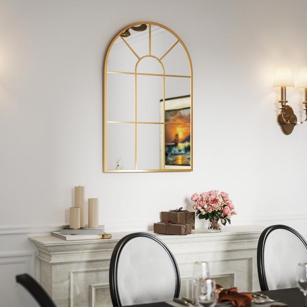 Espelho Decorativo de Parede 60x91 cm Espelho em Forma de Arco de Metal Estilo Moderno Dourado