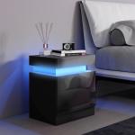 Mesa de Cabeceira com Luz LED Painel de Alto Brilho 2 Gavetas e Controlo Remoto para Dormitório 45x35x52 cm Preto