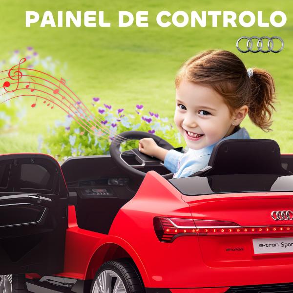 Carro Elétrico Audi E - Tron 12V para Crianças acima de 3 Anos com Controle Remoto Faróis Buzina Música MP3 TF USB e Abertura da Porta 3 - 8km/h 108x60x47cm Vermelho