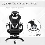 Cadeira de escritorio gaming ergonômica Altura ajustável Reclinável Encosto com apoio para pés 65x70x118,5 - 126,5 cm Branco e Preto