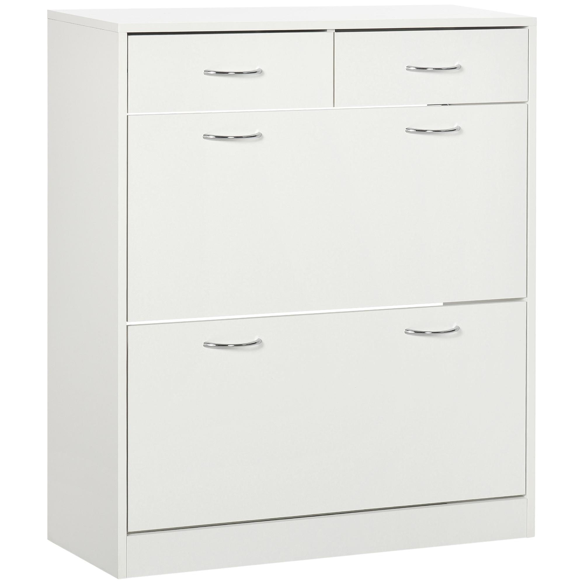 Sapateira Estreito com 2 Compartimentos e 2 Gavetas para 12 Pares de Sapatos 80x30x91,5 cm Branco